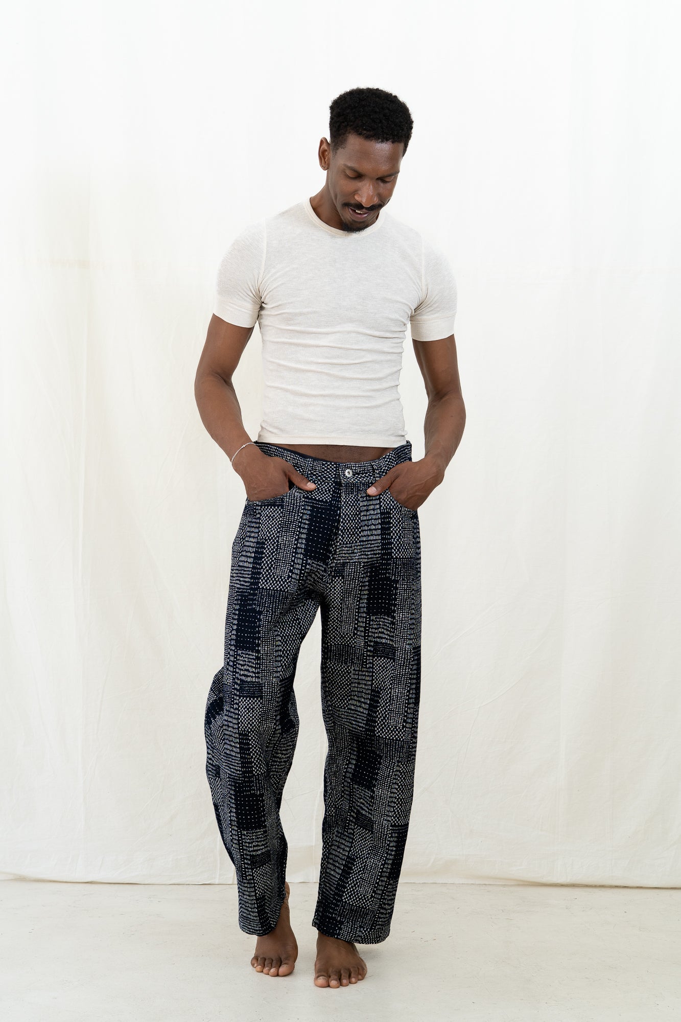 HANSEN Robby Sashiko Indigo Trousers