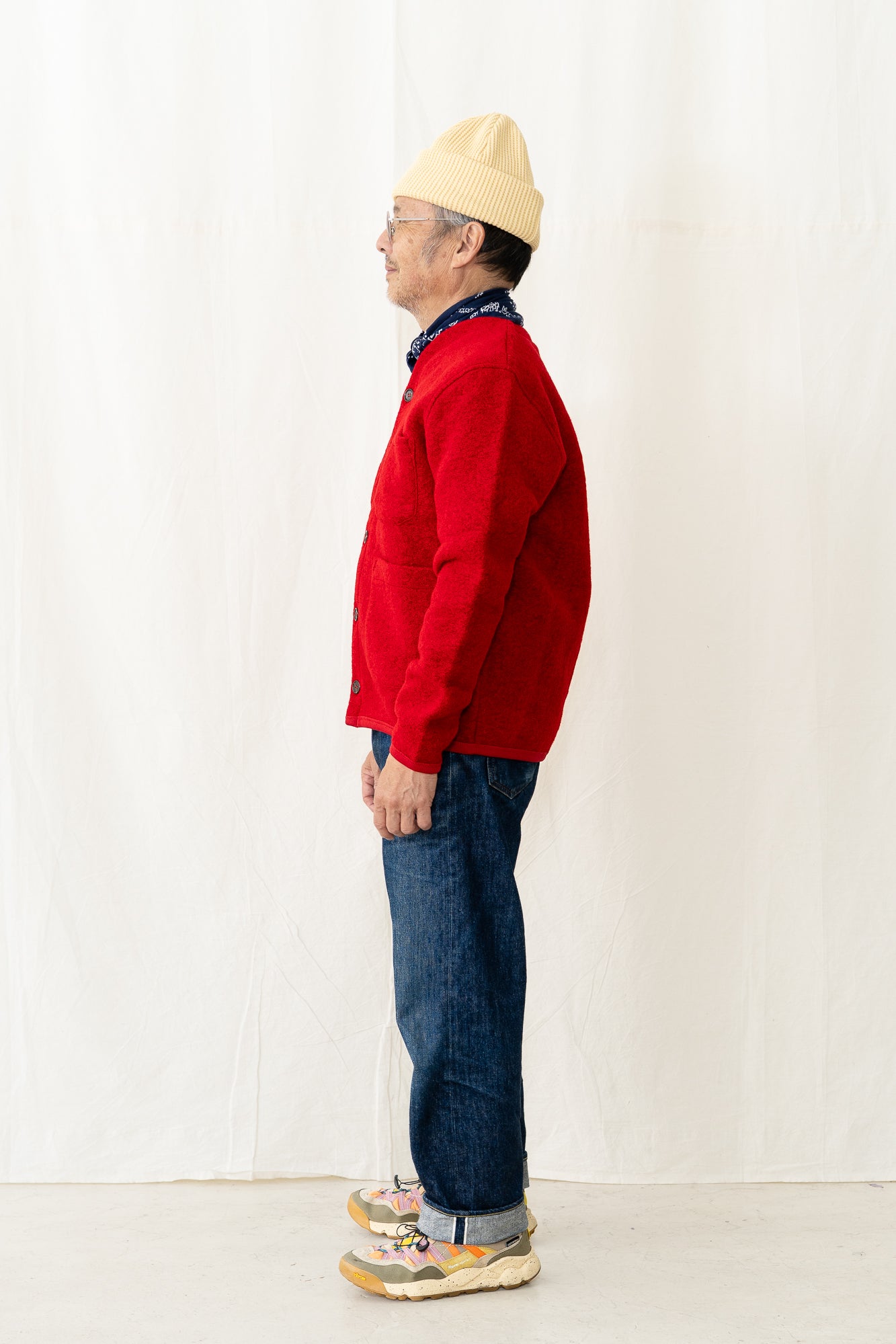 Universal Works Fleece Cardigan in Scarlet