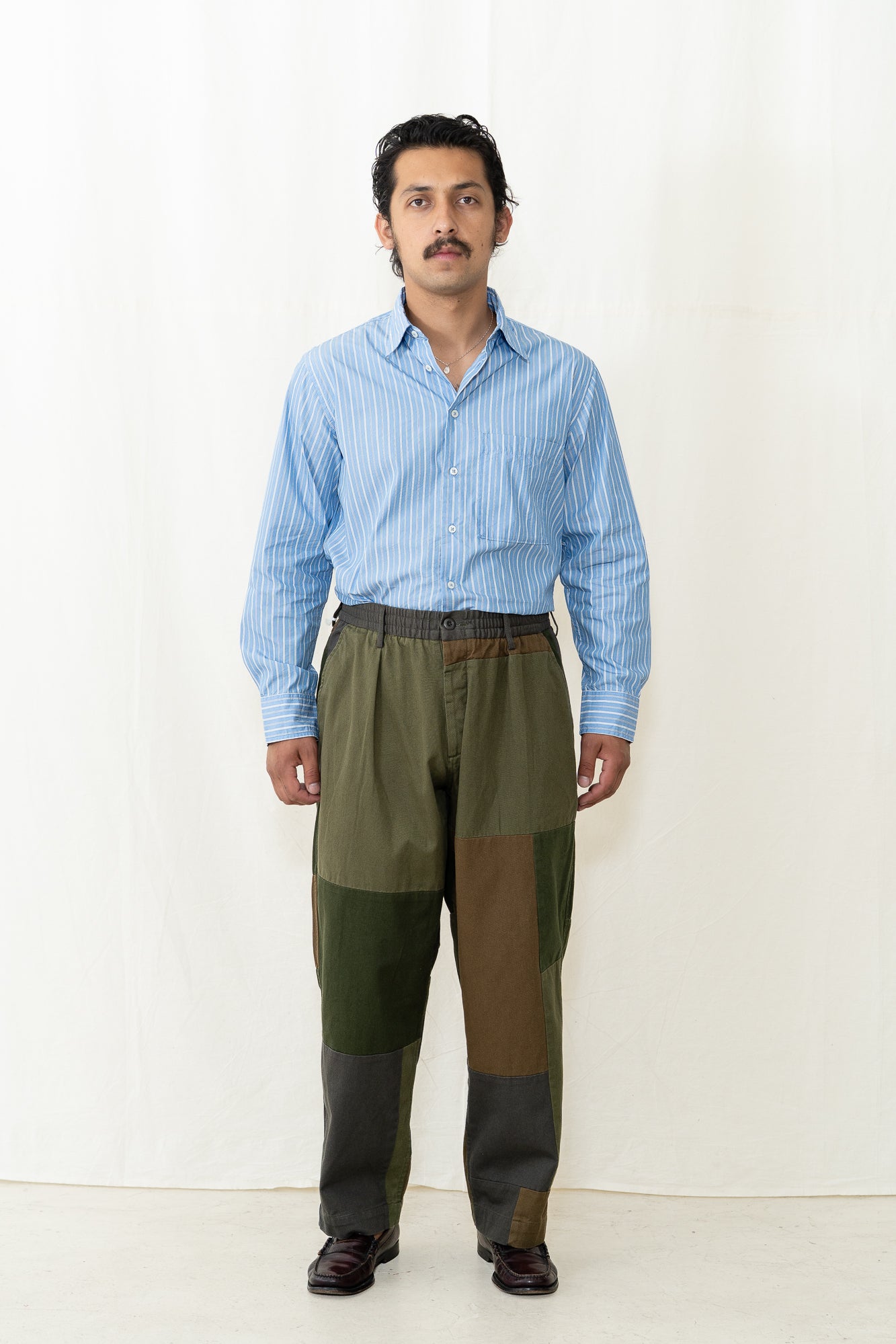 Universal Works Oxford Pant in Olive Patchwork