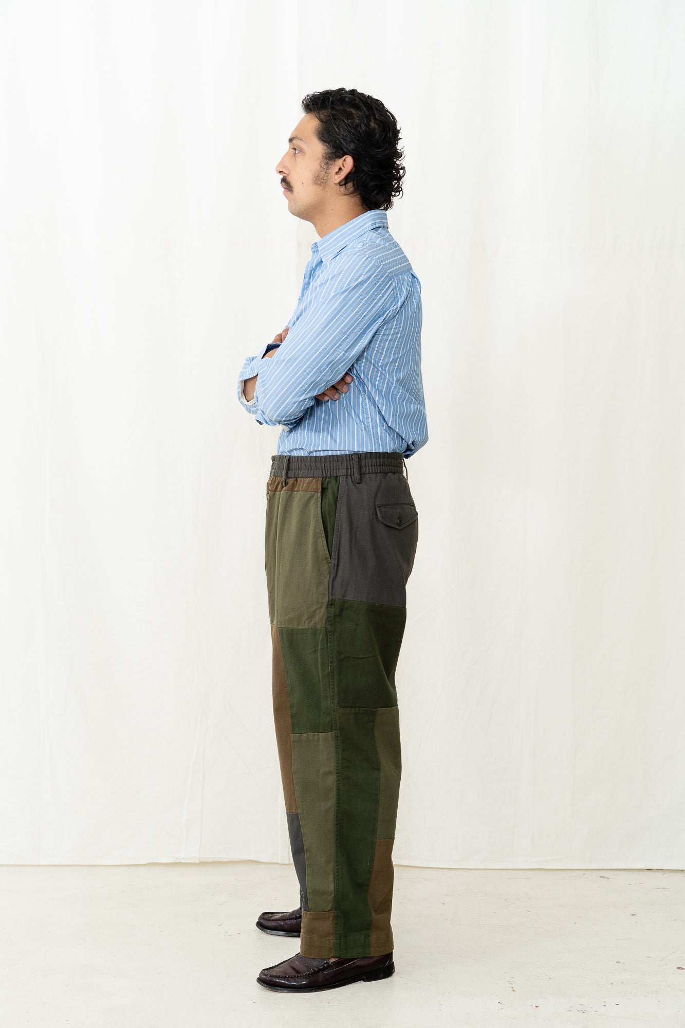 Universal Works Oxford Pant in Olive Patchwork