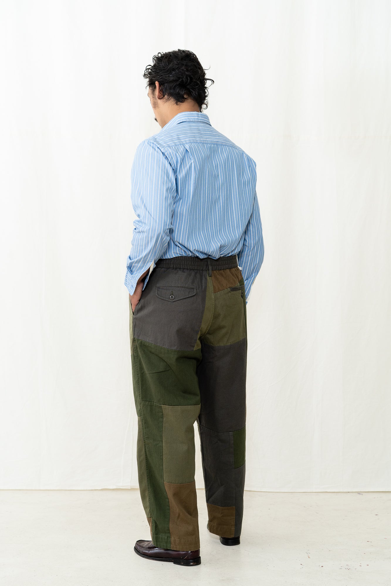Universal Works Oxford Pant in Olive Patchwork