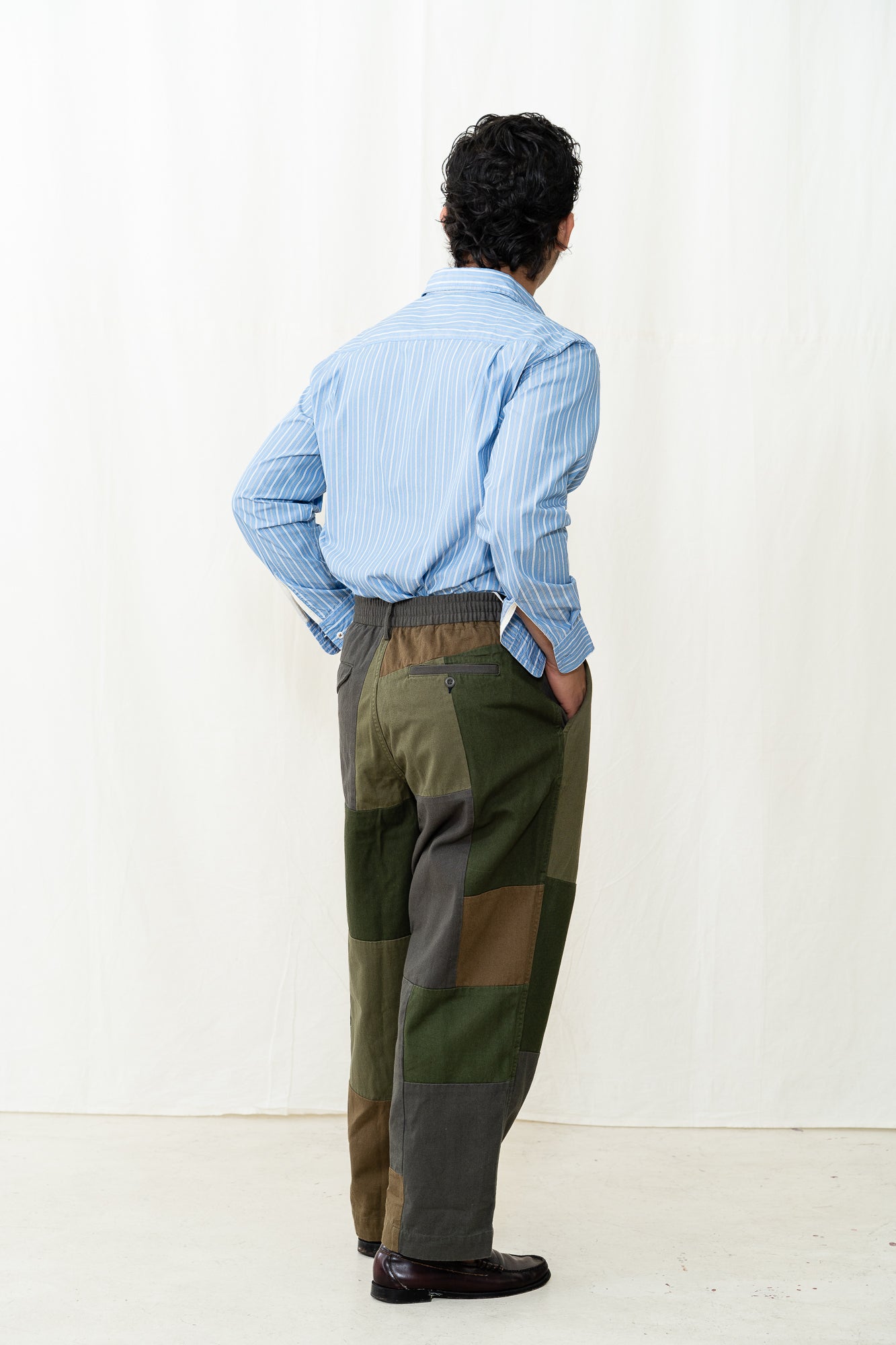 Universal Works Oxford Pant in Olive Patchwork