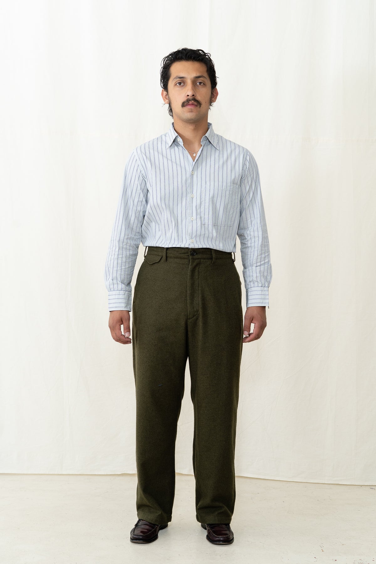 Engineered Garments Officer Pant in Olive Flannel