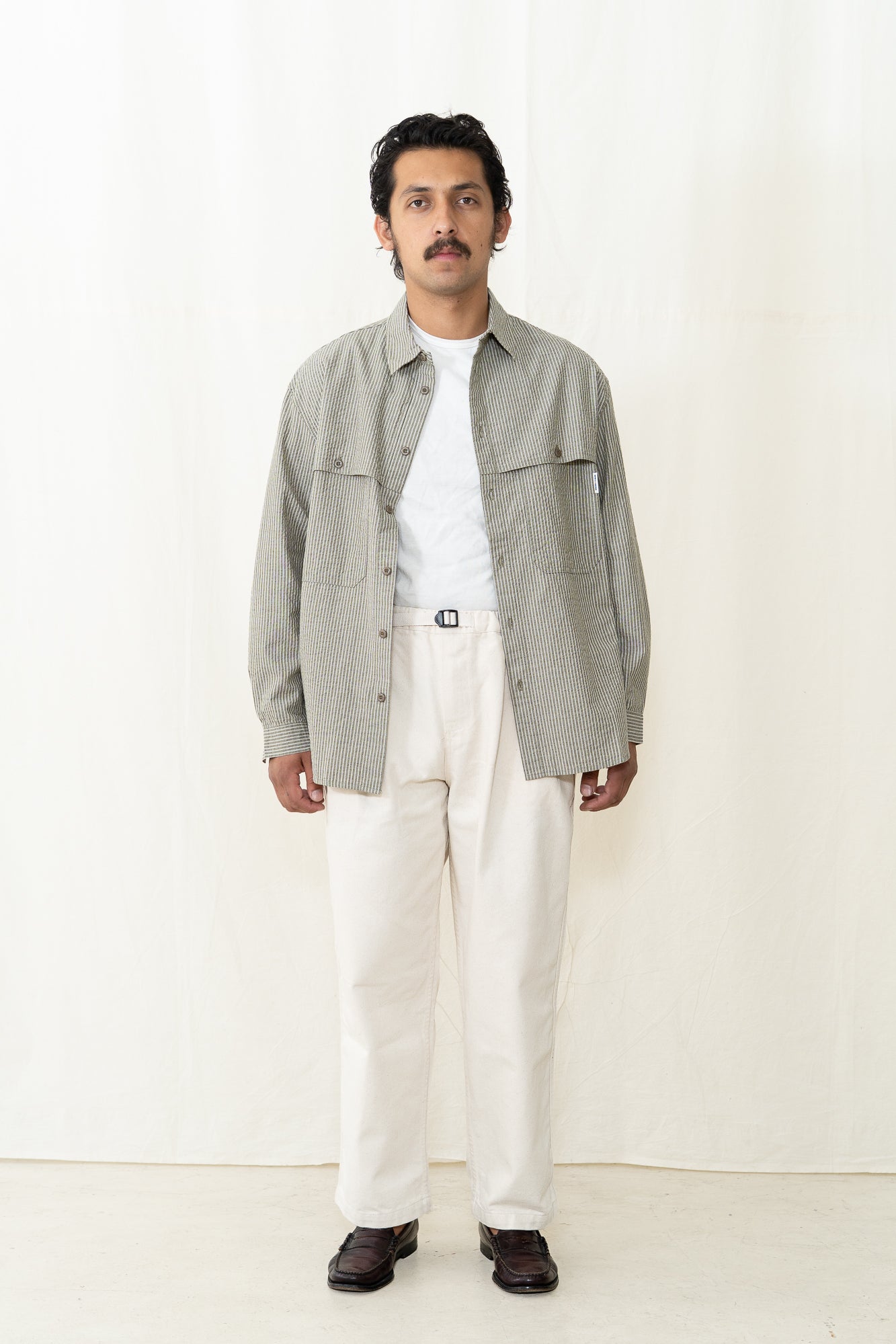 Kappy Stripe Pocket Work Shirt in Khaki
