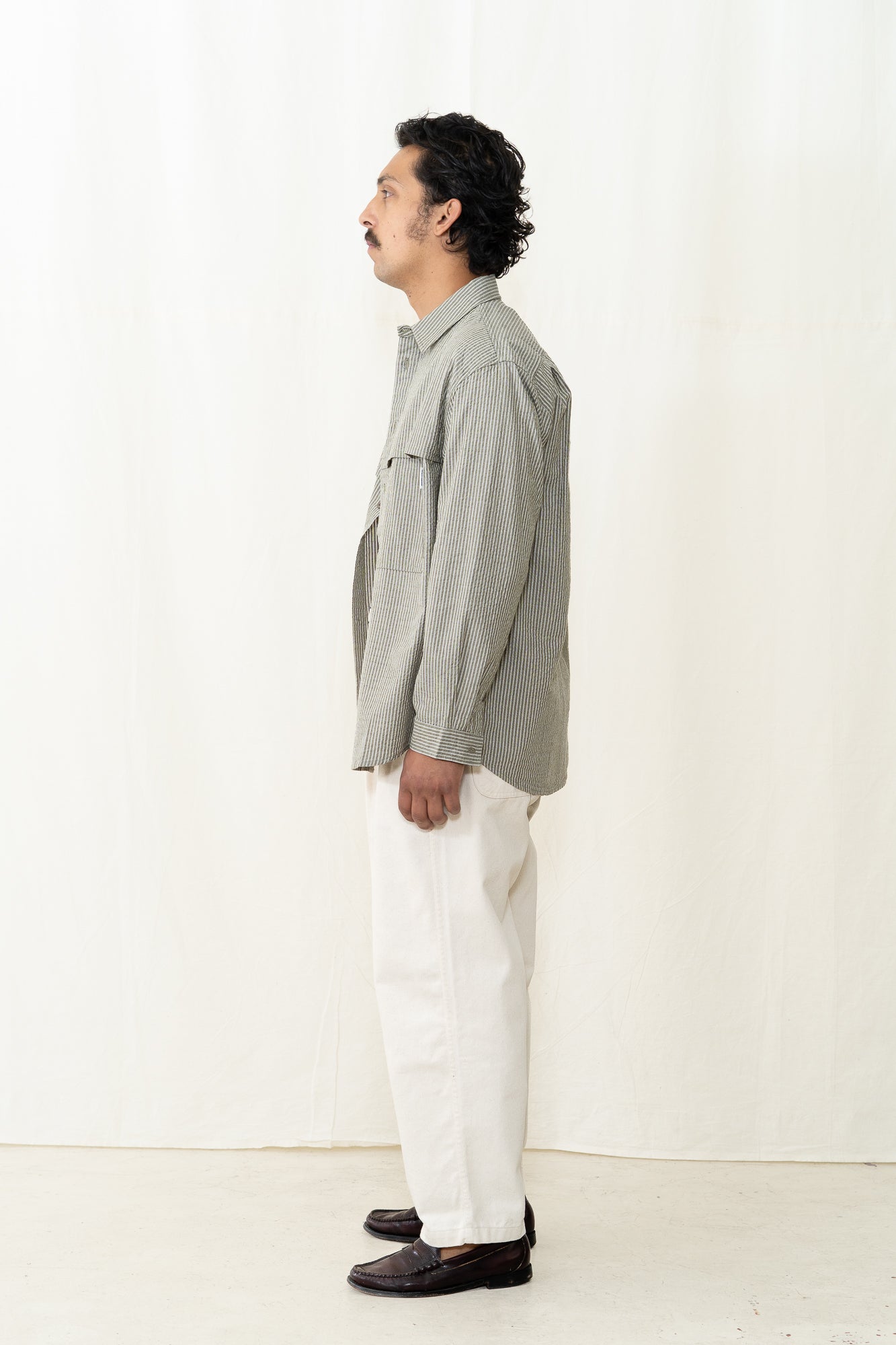 Kappy Stripe Pocket Work Shirt in Khaki
