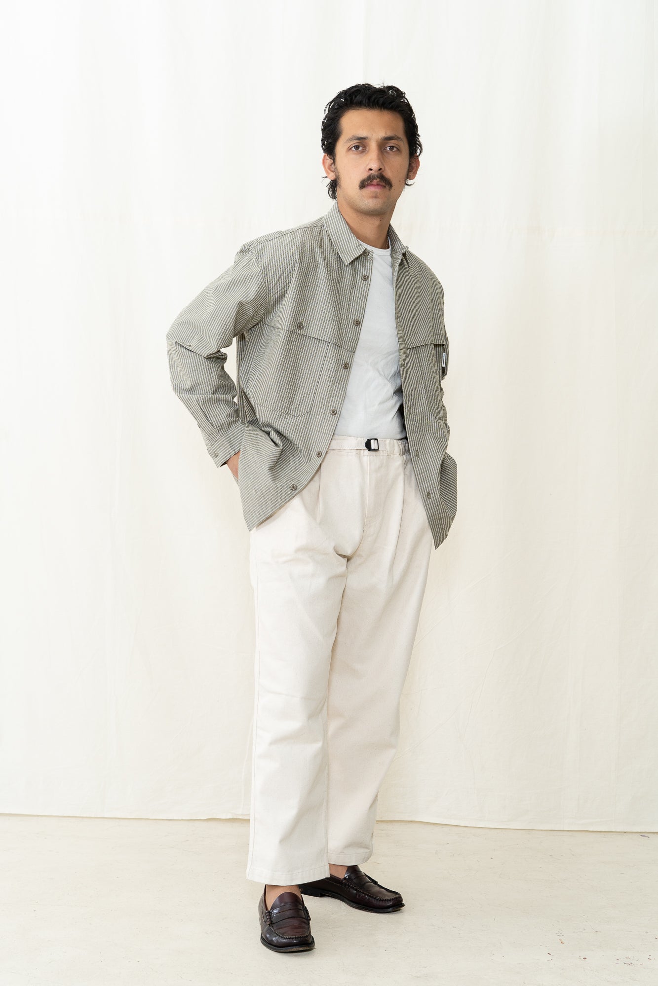 Kappy Stripe Pocket Work Shirt in Khaki