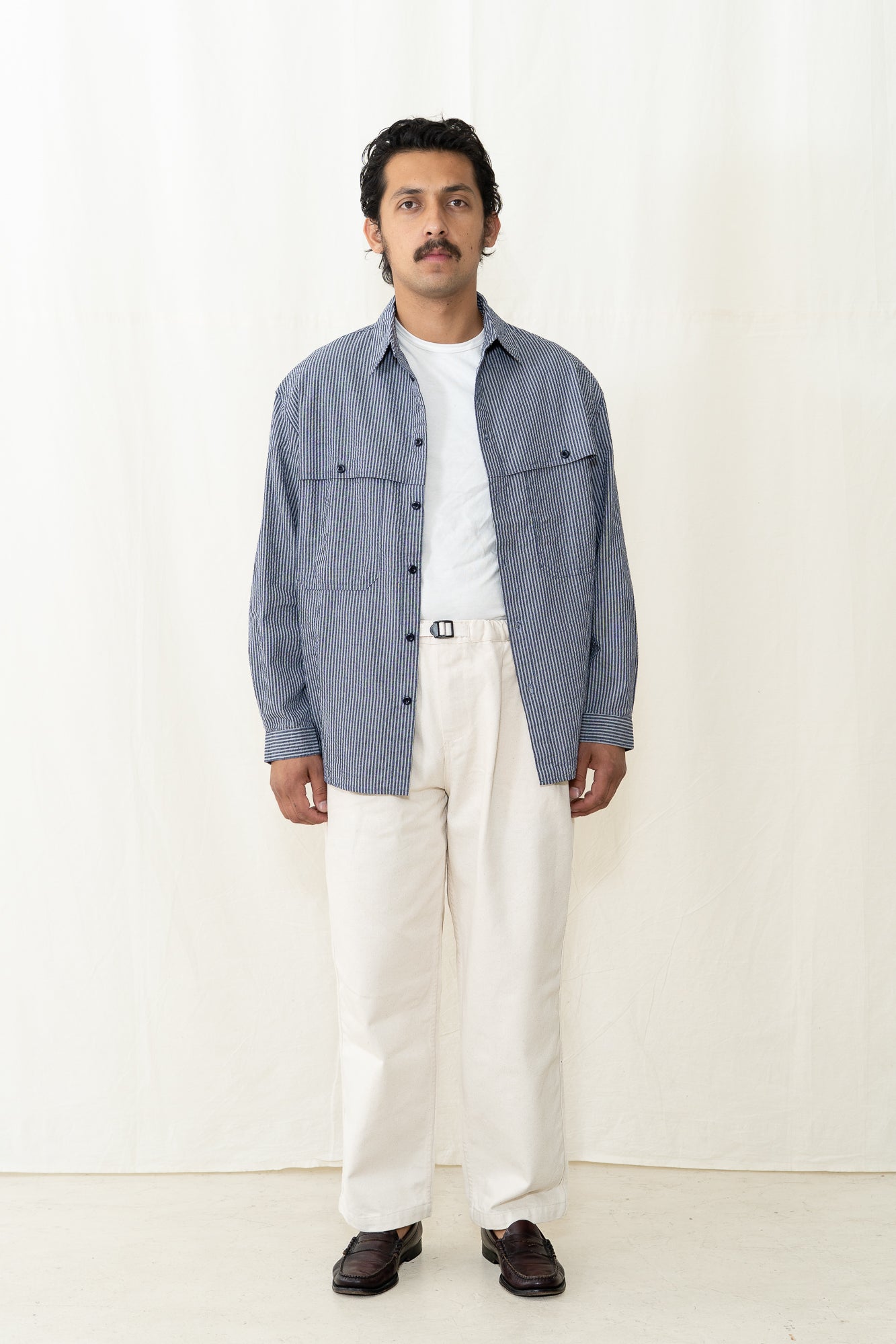 Kappy Stripe Pocket Work Shirt in Navy