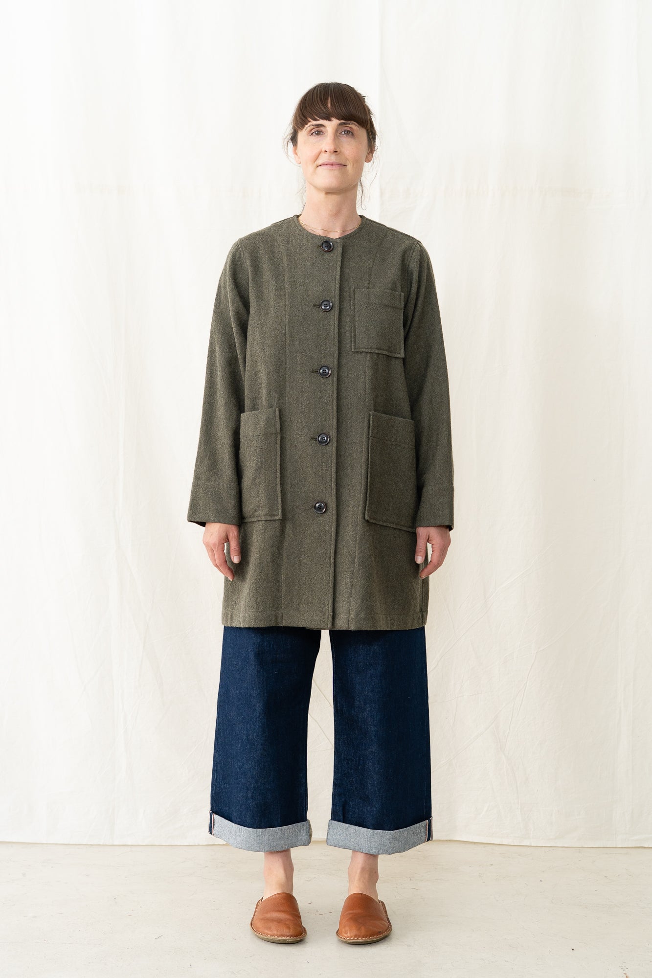 SARAHWEAR Wool Painter Coat in Khaki