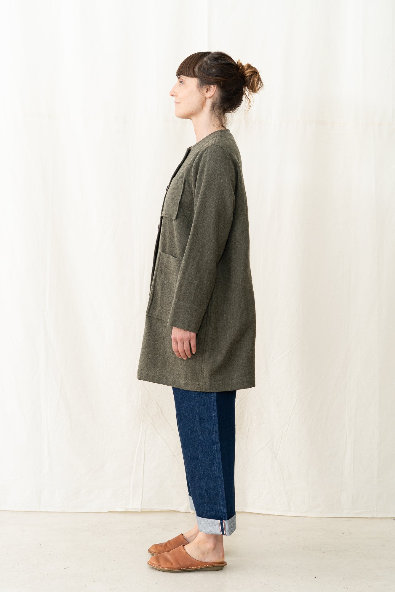 SARAHWEAR Wool Painter Coat in Khaki