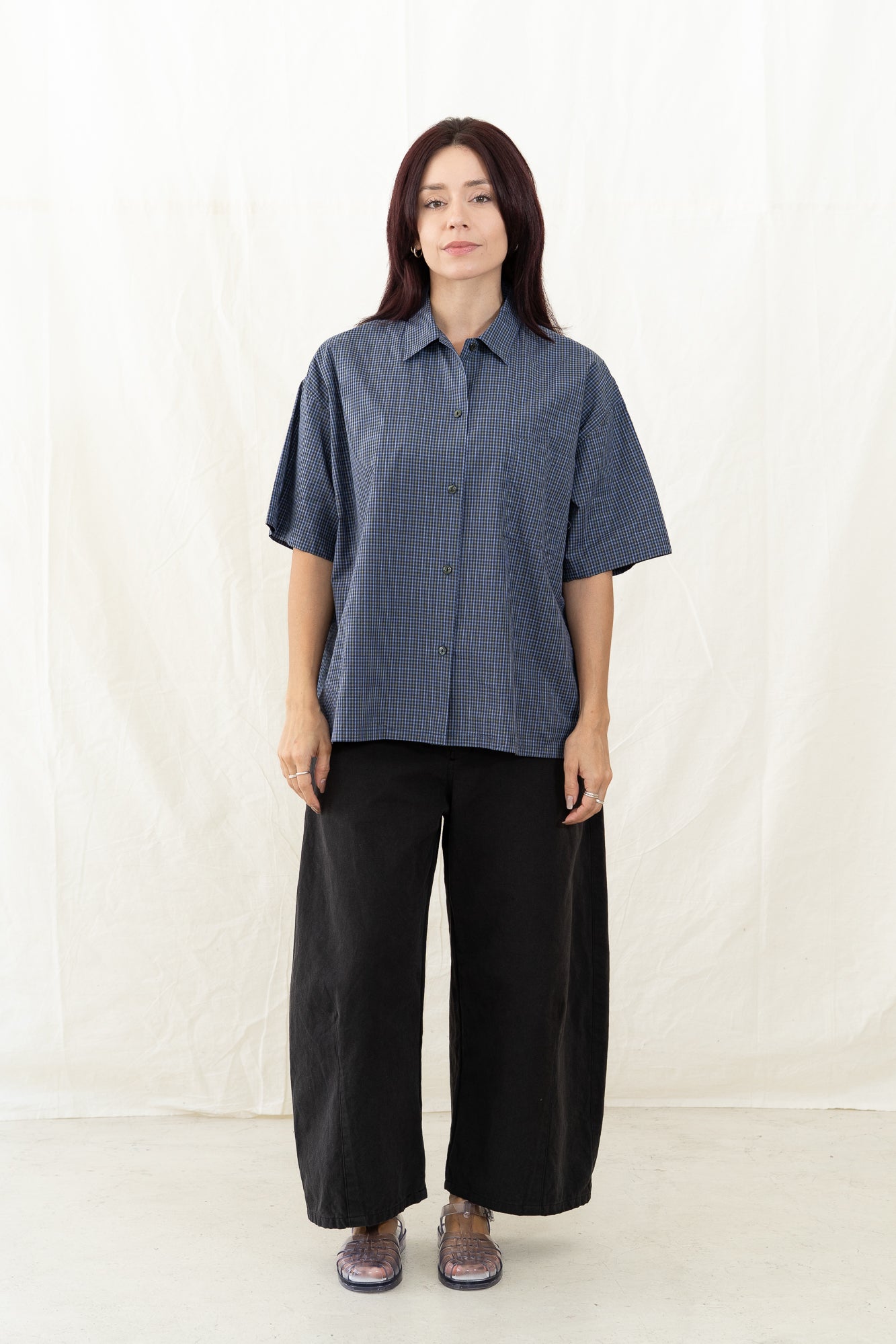 SARAHWEAR Ellen Poplin Blue Check Shirt