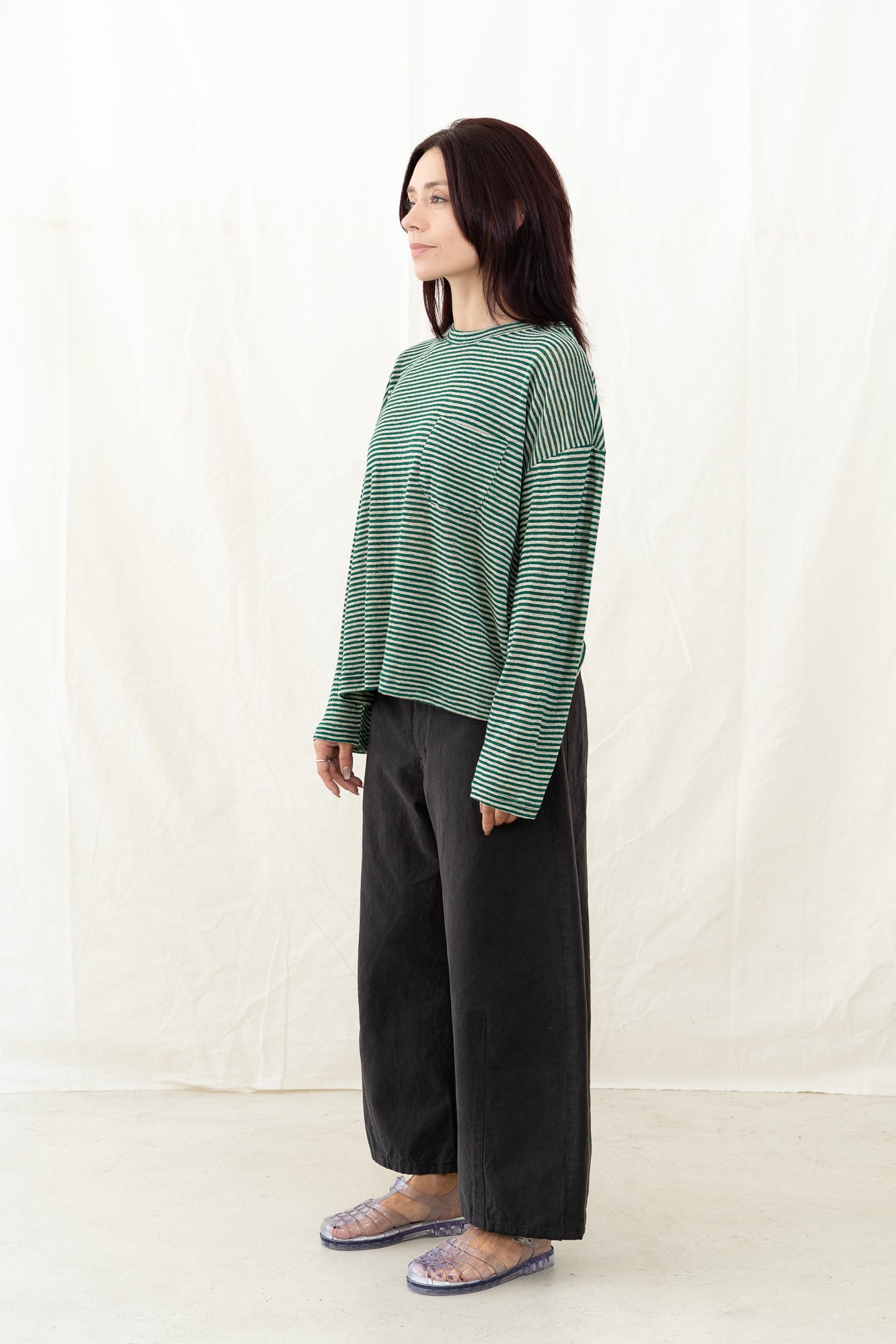 SARAHWEAR Green Linen Stripe Jersey Shirt