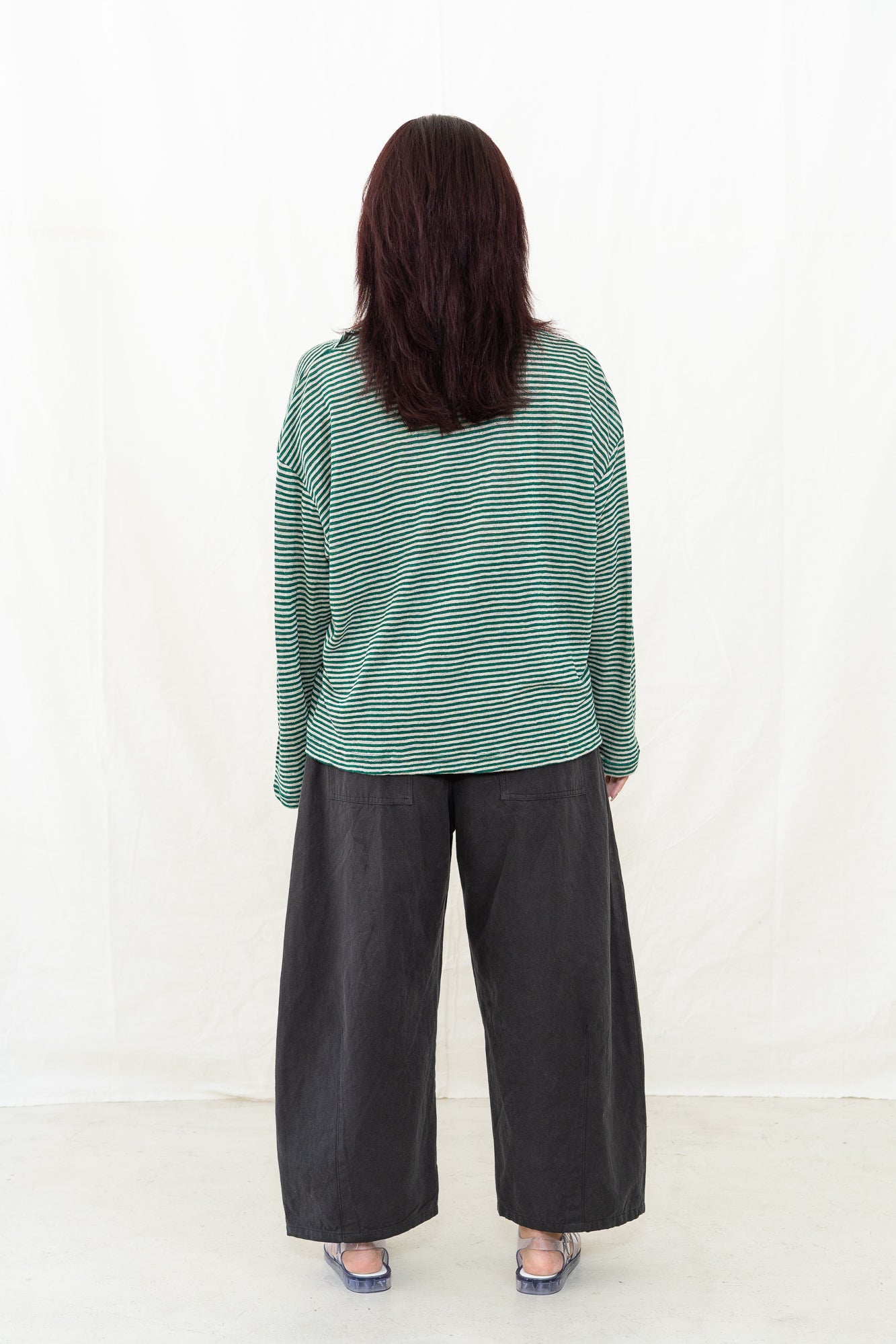 SARAHWEAR Green Linen Stripe Jersey Shirt