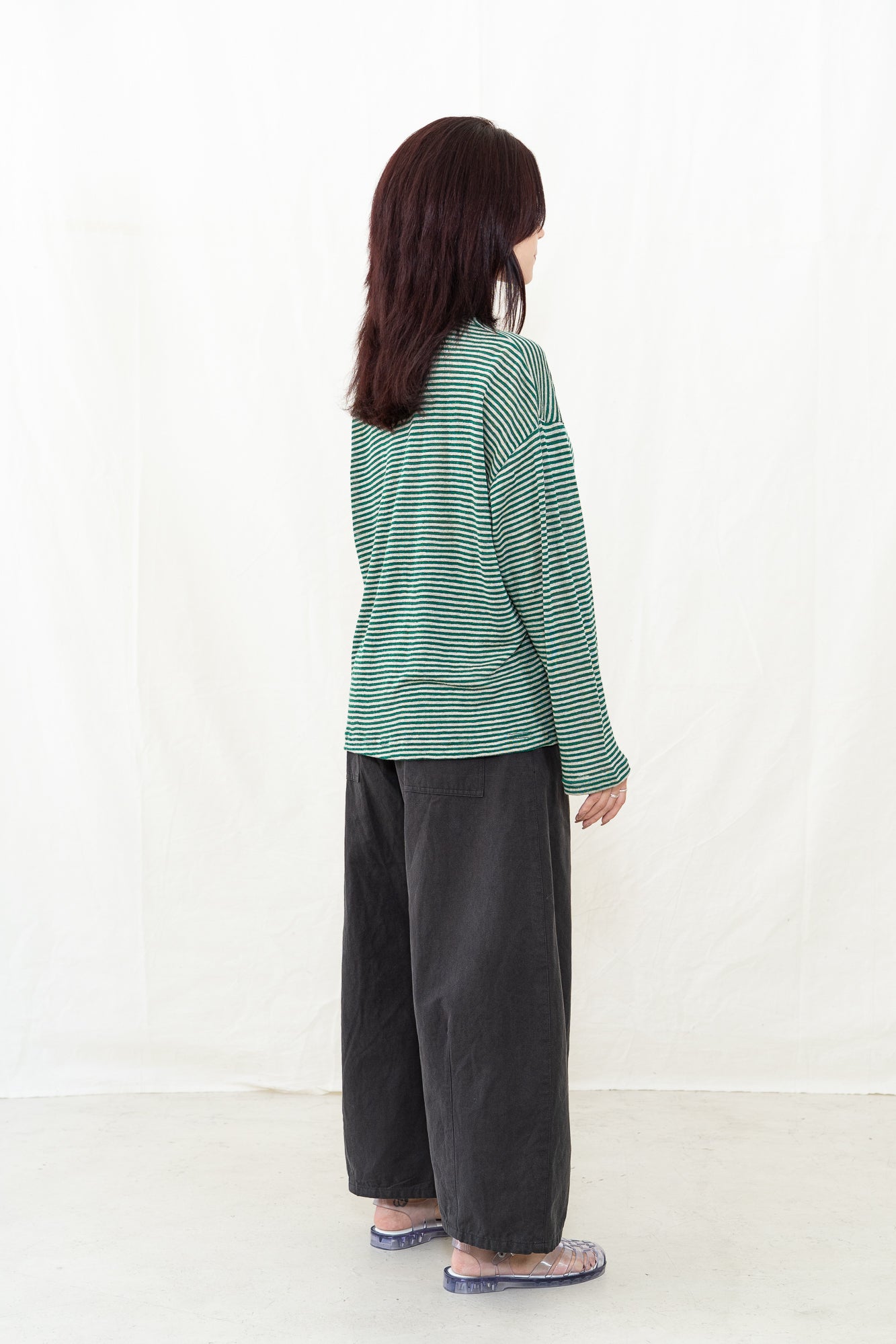 SARAHWEAR Green Linen Stripe Jersey Shirt