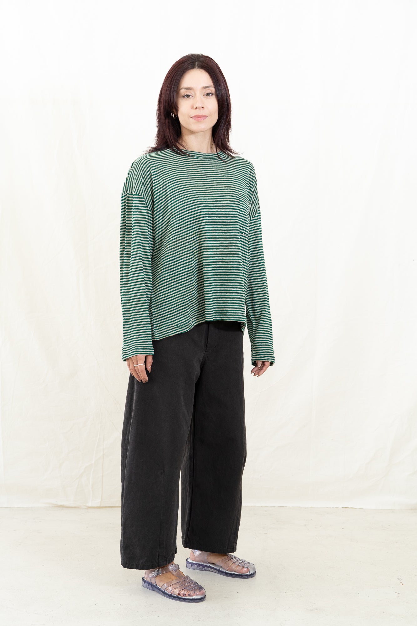 SARAHWEAR Green Linen Stripe Jersey Shirt