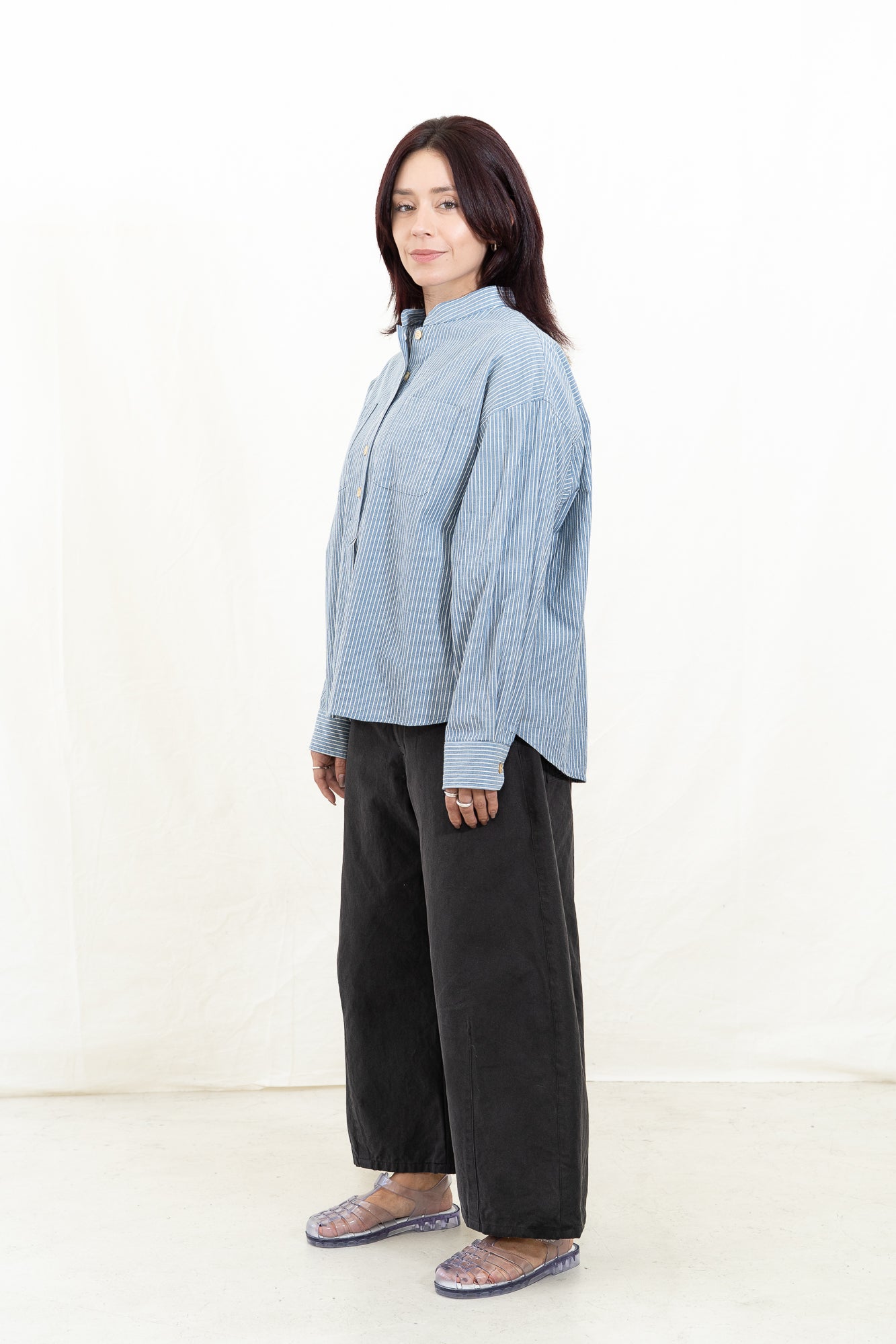 SARAHWEAR Barista Shirt Blue Dobby Stripe