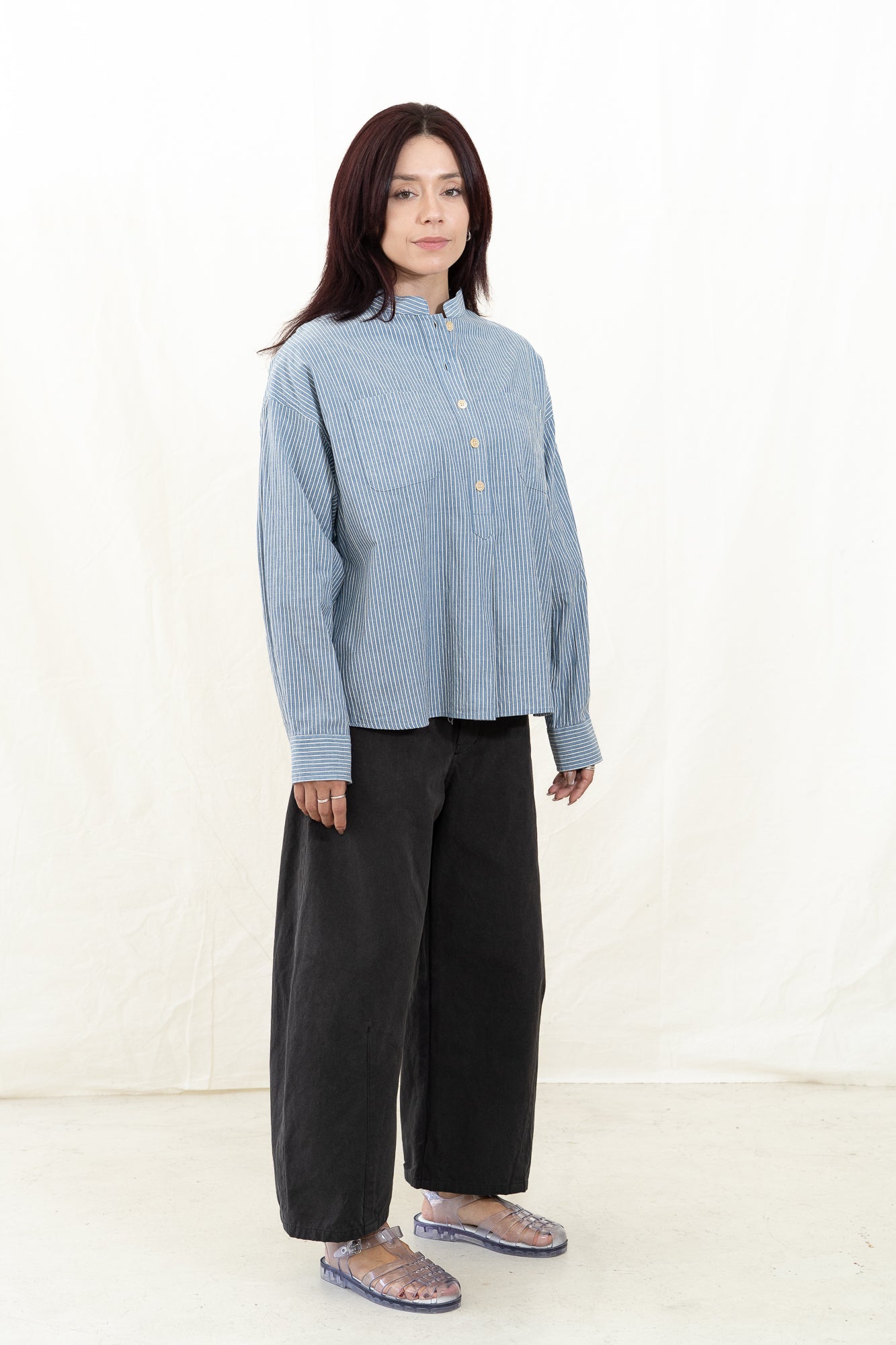 SARAHWEAR Barista Shirt Blue Dobby Stripe