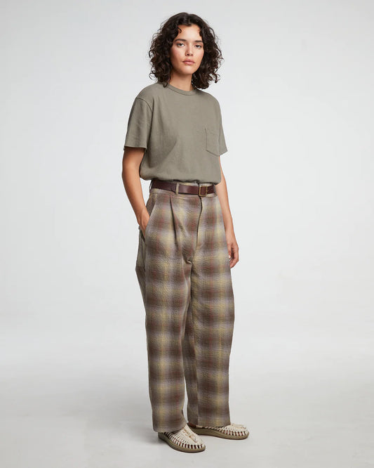 Girls of Dust British Worker Merida Check Pant in khaki